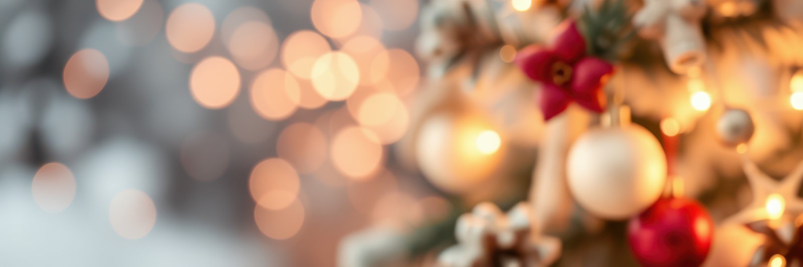 Festive decoration with sparkling lights and ornaments on a Christmas tree during the holiday season